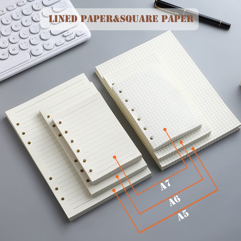 DY.2ten A7 6-Hole Binder Notebook Refills Set - 135 Sheets (270 Pages) Graph Paper + 2pcs A7 Zipper Binder Pockets + 5 Pcs A7 Dividers + Ruler,for Filofax A7 Refills Inserts Paper - Image 4